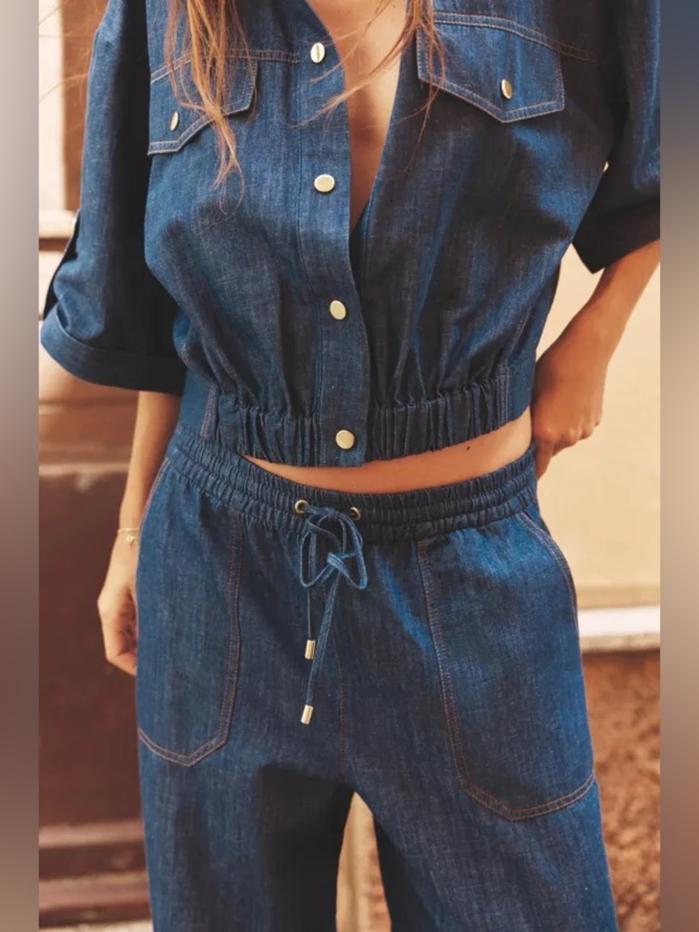 NWT: Zara Linen Blend Indigo- Jogger Pant in Sz : Large - Picture 3 of 7